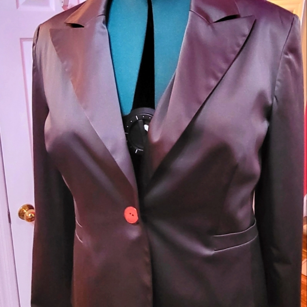 Long Tall Sally Grey Satin Blazer US 14- 16
